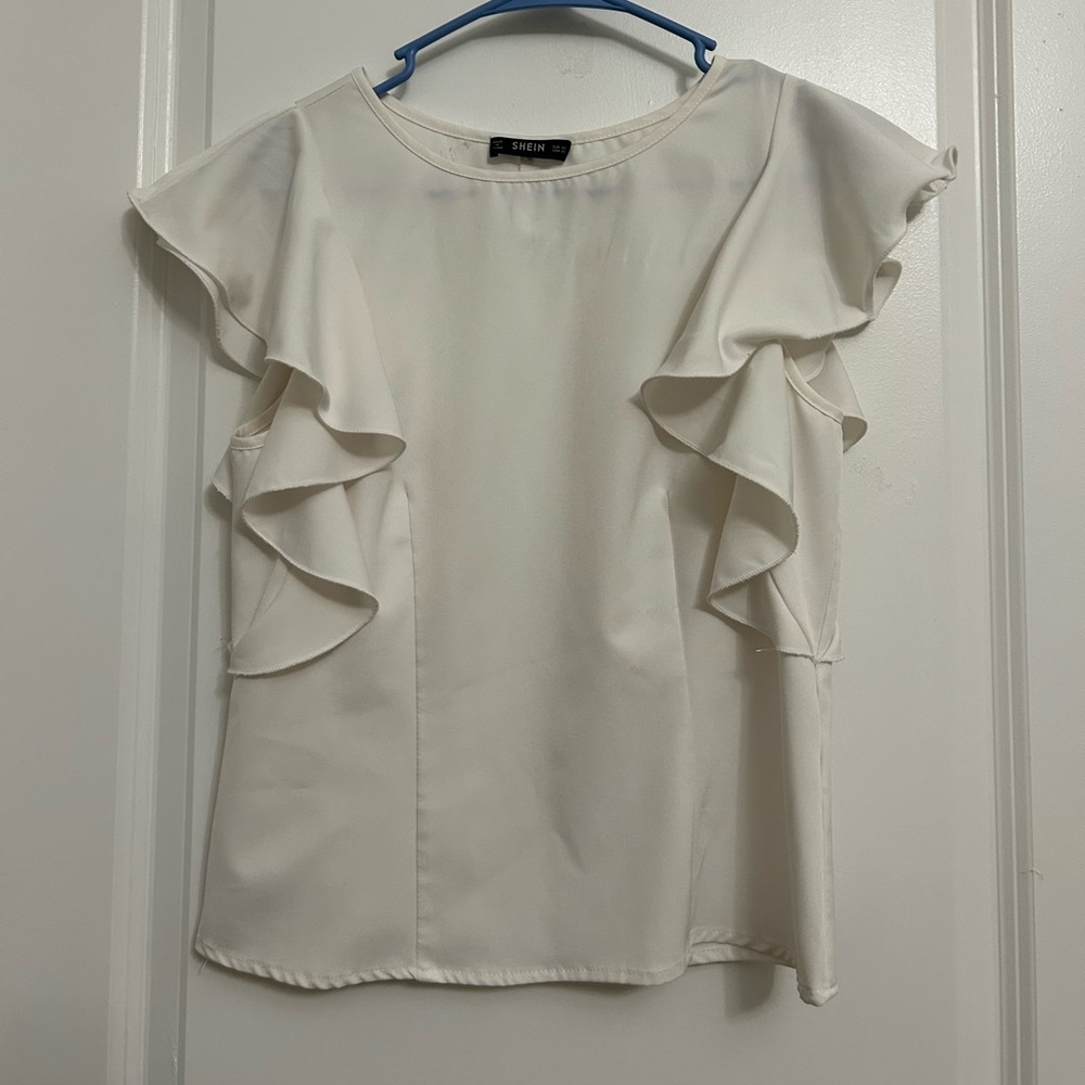 SHEIN Women’s XS White Ruffle Flutter Sleeve Top Short Sleeve